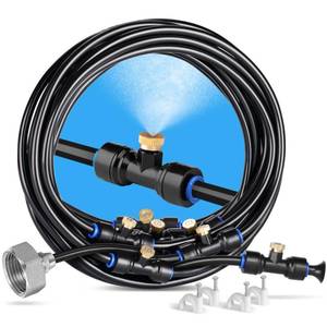 lot 2184 image: HOMENOTE Misting Cooling System, 26FT (8M) Misting Line  7 Brass Mist Nozzles  Brass Adapter(34) Outdoor Mister for Patio Backyard Garden Greenhouse