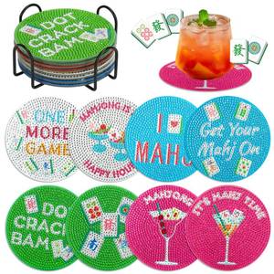 lot 2185 image: EliteEcho 8 PCS Mahjong Diamond Art Coasters Kit, Diamond Painting Coasters with Holder & Cork Backing, Retro Mah Jong Drink Coasters DIY Craft Kit for Adults, Mahjong Gifts & Party Accessories
