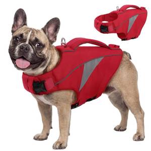 lot 2199 image: Queenmore Small Dog Life Jacket, Adjustable Dog Life Vest for Small and Medium Dogs with High Buoyancy, Lightweight Dogs Swim Vest with Rescue Handle for Swimming Boating(Red,S)