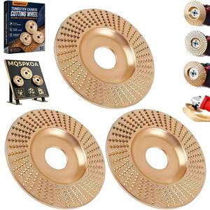 lot 2203 image: Tungsten Carbide Cutting Wheel, Angle Grinder Polishing Pad, 3PCS Heavy-Duty Wood Carving Disc Set for 4 & 4-12 Grinders, Woodworking Attachment for Cutting, Shaping, Sanding(3Flat Surface)