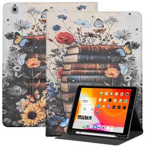 lot 2204 image: Rotation Case for iPad 9th8th7th Generation 10.2 Inch 202120202019, PU Leather Soft TPU Cover Multi-Angle Rotating Stand with Auto WakeSleep, Book and Flowers