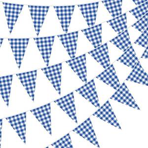 lot 2223 image: Jetec 49ft Blue Gingham Party Decorations Blue and White Gingham Pennant Banner Buffalo Plaid Bunting Triangle Flag Garlands for Baby Shower Birthday Picnic BBQ Garden Oktoberfest Party Decor