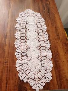 lot 2237 image: Laivigo Handmade Crochet Lace Oval Lucky Flower Tablecloth Table Runner Doilies Doily,12 x 35 Inch,White