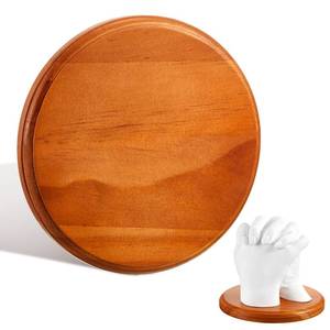 lot 2252 image: Menkxi Round Wood Base for Hand Casting Kit, 6.3 x 6.3 Inch Wooden Display Stand for Hand Mold Sculpture, Family Couple DIY Keepsake Gift, Teak Color