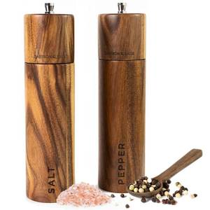 lot 2255 image: Saffron & Sage Premium Acacia Wood Salt and Pepper Grinder Set of 2-8 Tall Salt and Peppercorn Mill with Adjustable Coarse Settings, Rust Resistant, Smooth and Quality Grinding Mechanism