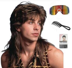 lot 2272 image: Kavsni Mullet Wigs for Men,Joe Dirt,Emo Wig 80s Costumes Fancy Party Accessory Cosplay Wig Halloween Man x (Brown)
