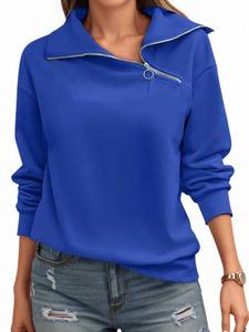 lot 2297 image: Fisoew Womens Zipper Sweatshirt Turtleneck Long Sleeve Pullover Casual Loose Sweatshirts Top T Shirts Blue