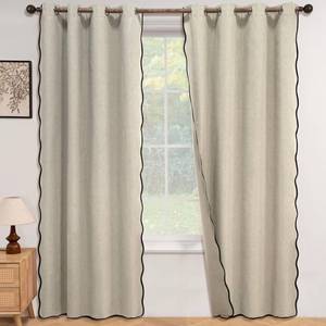 lot 2302 image: ColorBird Linen Blackout Curtains 84 Inches Long Scalloped Neutral 100% Black Out Winter Thermal Insulated Curtains & Drapes for Living Room Bedroom Dining Room Nursery Window Treatment