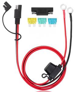 lot 2313 image: Bates- SAE Battery Connector, 3.3 FT, 10 AWG, SAE to O-Ring Harness with Protection Fuses & Polarity Reverse Adapter, 2-Pin Connector for Chargers, Maintainers, Solar Panels & Motorcycles
