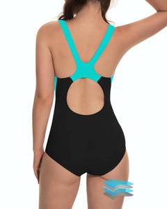 lot 2315 image: Beautikini Period Swimwear One Piece Leak Proof Racerback Swimsuit Menstrual Color Block Bathing Suit for Girls Blue M