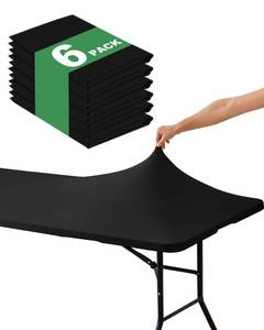 lot 2318 image: KeyWave Fitted Tablecloth Rectangle Table Cloths - 6 Pack 4 Foot Elastic Stretch Folding Table Top Cover Water-Resistant Reusable for Outdoor Picnic Camping Party Event, Black, 48 L x 30 W