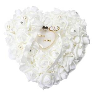 lot 2329 image: HONEYGIFTS Wedding Ring Pillow, Irovy Ring Bearer Holder Pillows Heart Shape Rose Lace Cushion for Wedding Party Anniversary Ceromony