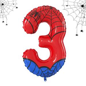 lot 2339 image: 40 Inch Giant Spider Theme Number Foil Balloons - Large Number 3 Balloons for Kids Birthday Anniversary Party Decorations Supplies (Numbers 0-9 Available)