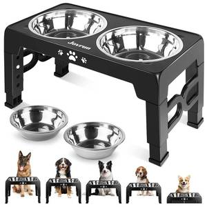 lot 7525 image: Jovrun Elevated Dog Bowls for Medium Large Size Dogs, Non-Slip Dog Feeder with 2 Stainless Steel Dishes, 5 Heights Adjustable Raised Bowls to 3.15��-8.66��-9.84��-11.02��-12.2��