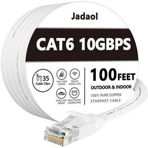 lot 7529 image: Jadaol Cat6 Ethernet Cable 100FT with Clips 10bps Flat Network Cable White