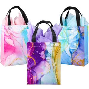 lot 7530 image: PINWATT 18Pcs Reusable Medium Gift Bags with Handles, 10.2 x 7.8 x 4 - Colorful Marble Party Favor Bags with Tissues for Birthday Parties, Anniversary, Shopping
