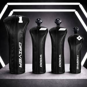 lot 7533 image: Golf Club Head Covers for Driver Fairway Hybrid with Carbon Fiber Pattern
