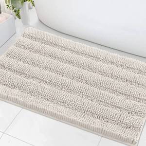 lot 7534 image: H.VERSAILTEX Bath Mats for Bathroom Non Slip Extra Thick Chenille Striped Bath Rug 24 x 36 Absorbent Non Skid Fluffy Soft Shaggy Rugs Washable Dry Fast Plush Mats for Indoor, Bath Room, Tub - Ivory