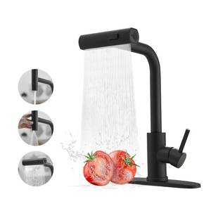 lot 7539 image: Kitchen Faucet with Pull Down Sprayer, Matte Black Waterfall Kitchen Faucet