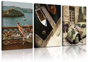 lot 7543 image: SOUHLP 3Pcs Mediterranean Coastal Canvas Wall Art