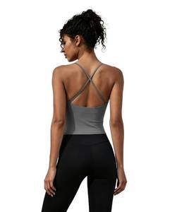 lot 8017 image: SUUKSESS Longline Padded Sports Bras Open Back Workout Spaghetti Strap Camisole Tops (Gray, L)