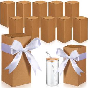 lot 8018 image: Fulmoon 12 Sets Window Cup Gift Boxes with Ribbon Sublimation Package,Brown