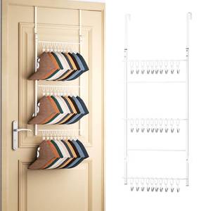 lot 8019 image: HapiRm Over Door Hat Rack - 3 Tier Wall Mounted Hat Organizer with 30 Movable Clips, Baseball Cap Organizer Storage Holds up to 30 Caps for Door, Bedroom, Closet