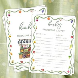 lot 8020 image: HandEasy Locally Grown Baby Predictions & Advice Cards for New Parents Fun Baby Shower Games and Activities, Farmers Market Themed Party Decorations Supplies, 5x7 -25 Pcs -02