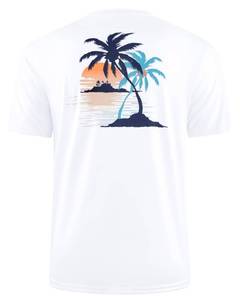 lot 8030 image: Pudolla Mens Fishing Swim Shirts Short Sleeve Sun Protection UV UPF 50 SPF T-Shirt(White_Coconut_Tree M)