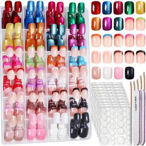 lot 8041 image: FANDAMEI Press on Nails Short, 24 Colors 576PCS Press on Nails for Women, Cat Eye Nails Short Round. Glossy Nails Press On French Tip, Natural Fit Lightweight for Christmas Nail Art