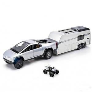 lot 8045 image: RCOOS Toy Car Alloy Truck Set with Trailer and Motorcycle Cyberpickup Toy with Sound and Light Effect Pull Back Vehicle RV Toy EV Model Ideal Gift for Kids Boys Girls Adult Age for 3