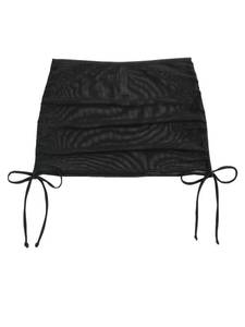 lot 8071 image: Falainetee Womens Drawstring Solid Mesh Sheer Summer Bikini Cover Up Skirt Black XS