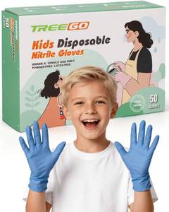 lot 8076 image: TREEGO Blue Kids Nitrile Gloves, Latex Free, XS, 50 Count