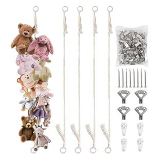 lot 8079 image: Munzong Stuffed Animal Storage Chain 80 Inch, 4pcs Beige Hanging Organizer