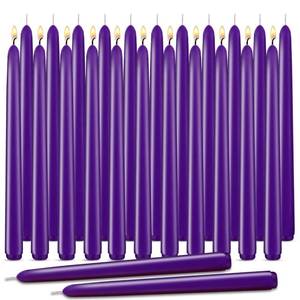 lot 8086 image: Purple Taper Candles, Set of 24 Unscented and Smokeless 10 Inch Taper Candles Long Burning, Paraffin Wax with Cotton Wicks for Burning Approxinately 7-8 Hours Time