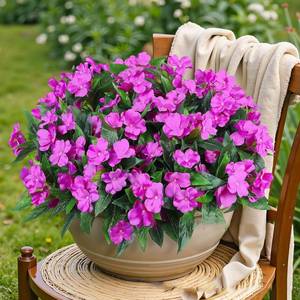 lot 8095 image: GORGOU 4 Pcs Artificial Impatiens Fake Flowers Bouquet for Outdoor Decor UV Resistant Faux Plants Silk Flower for Indoor Outdoor Planter Garden Porch Patio Window Box Home Decoration
