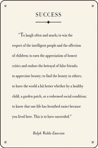 lot 8457 image: Famous Philosopher Ralph Waldo Poem Success Inspirational Quote nspirational Gift Modern Literary Wall Art for Living Room Office Bedroom Home Wall Decor 8x12 Inches Metal Sign
