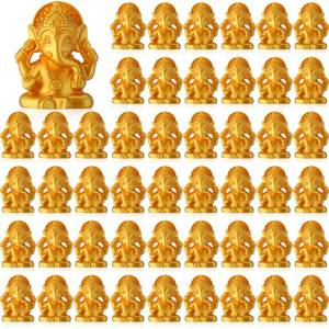 lot 8465 image: AceOrbit 60 Pcs Indian Return Gifts for Pooja Resin Small Elephants Statues Bulk Ganesha Diwali Decor Symbol of Lucky Wealth Prosperity for Diwali Pooja Wedding Housewarming Favor (Gold)