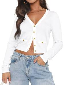 lot 8467 image: LEEDYA Cropped Cardigan Sweaters for Women Long Sleeve Button Down Open Front Bolero Shrugs for Dresses White XL