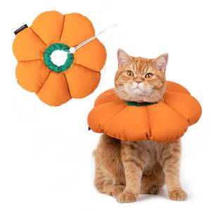 lot 8480 image: Cat Cone Collar,Cute Waterproof Recovery Collar,Anti-Bite Lick Wound Healing Safety Elizabethan e Collar for Cats,Orange Pumpkin Cat Halloween Costume