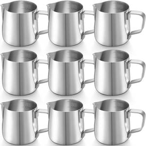 lot 9803 image: Honeydak 9 Pcs Milk Frothing Pitcher, Stainless Steel Latte,5 oz,Silver