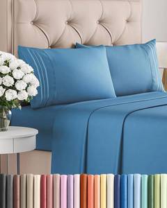 lot 9814 image: Queen Size 4 Piece Sheet Set - Breathable & Cooling Sheets - Denim Blue