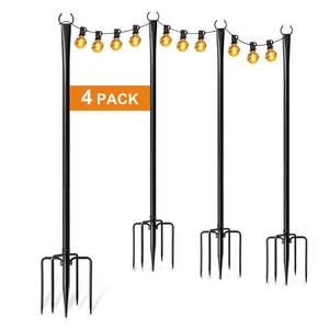 lot 9821 image: 4 Pack String Light Poles for Outside, Adjustable Metal Patio Light Poles