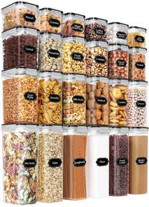 lot 9828 image: PRAKI Airtight Food Storage Containers Set with Lids - 24 PCS, BPA Free Kitchen and Pantry Organization, Plastic Leak-proof Canisters for Cereal Flour & Sugar - Labels & Marker