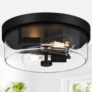 lot 9829 image: szzgco Flush Mount Ceiling Light Fixtures, 2-Light Black Ceiling Mount for Farmhouse with Clear Glass Lampshade, Industrial Flush Mount Light Fixture for Hallway, Kitchen, Entryway and Foyer