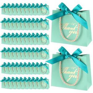 lot 9836 image: Colarr 60 Pcs Small Thank You Gift Bags Mini Party Favor Candy Bags with Handles and Bow Ribbon for Wedding Birthday Baby Shower Guest Valentines Day Party Supplies(Turquoise)