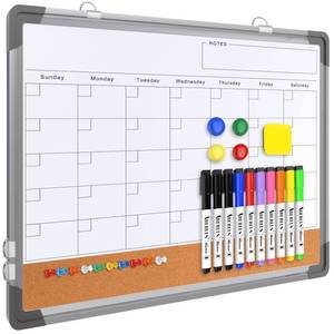 lot 9838 image: Monthly Calendar Whiteboard for Wall, Dry Erase Board with Cork Board Combo