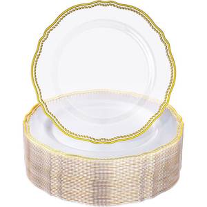 lot 9840 image: Hioasis 60 Pcs Clear Gold Dessert Plates for Wedding