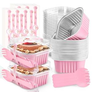 lot 9843 image: NPLUX Mini Cake Pans with Lids, 60 Pack Pink 5oz for Home Baking