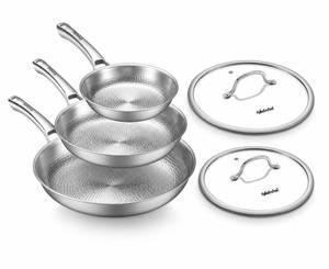 lot 9863 image: VEDNHOL Titanium Pans set with 2Lids,81012Inch Pure Titanium Hammered Upgarde Pro Non-Toxic Skillet for Cooking, PFASPFOAPTFE Free Cookware, Dishwasher&Oven Safe, Kitchen Induction Compatible